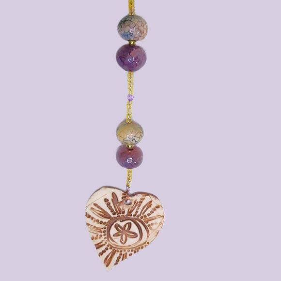 Artisan Ceramic Heart Beaded Suncatcher Life is a Journey Crackled Glass NEW - Picture 7 of 15